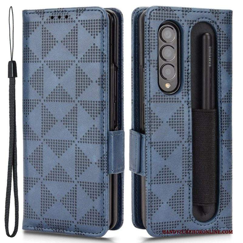 Custodia in pelle Samsung Galaxy Z Fold 4 Cordino A Triangoli Perforati Con Motivo