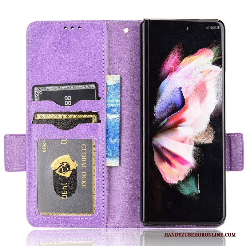 Custodia in pelle Samsung Galaxy Z Fold 4 Cordino A Triangoli Perforati Con Motivo