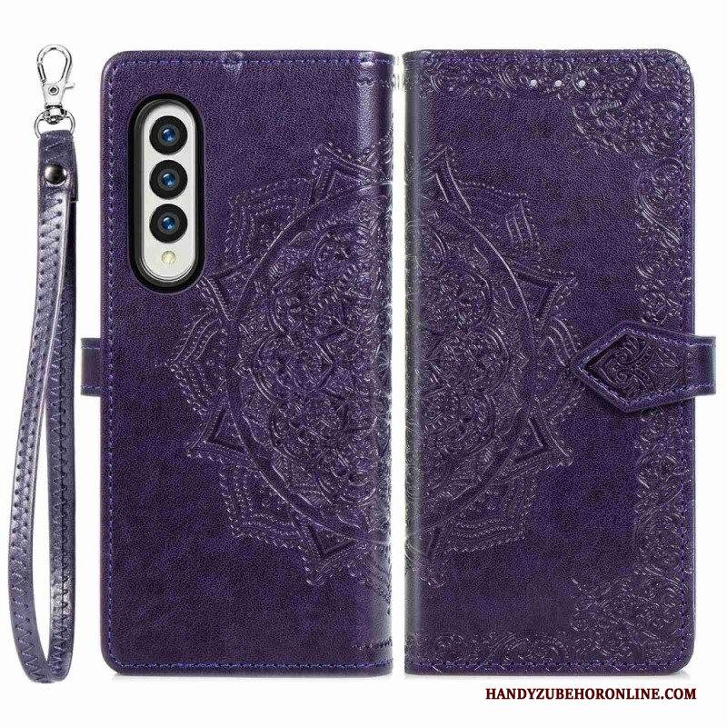 Custodia in pelle Samsung Galaxy Z Fold 4 Mandala Strappy Medievale