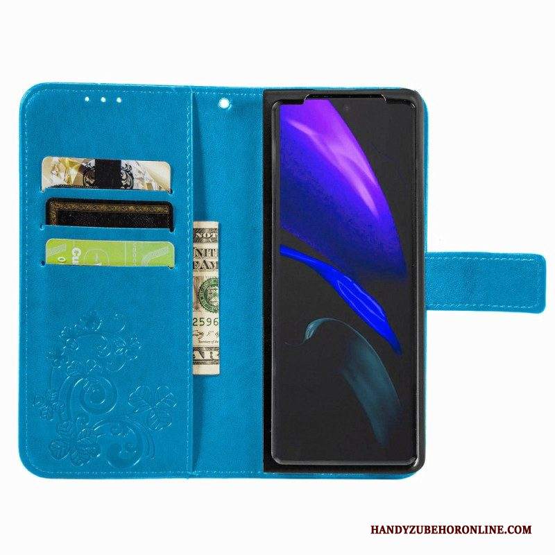 Custodia in pelle Samsung Galaxy Z Fold 4 Modello Di Trifogli Con Cinturino