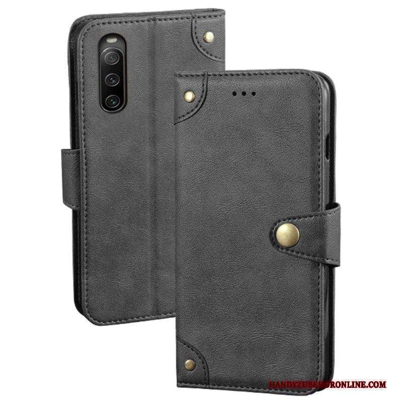 Custodia in pelle Sony Xperia 10 IV Stile In Pelle Con Rivetti Idewei