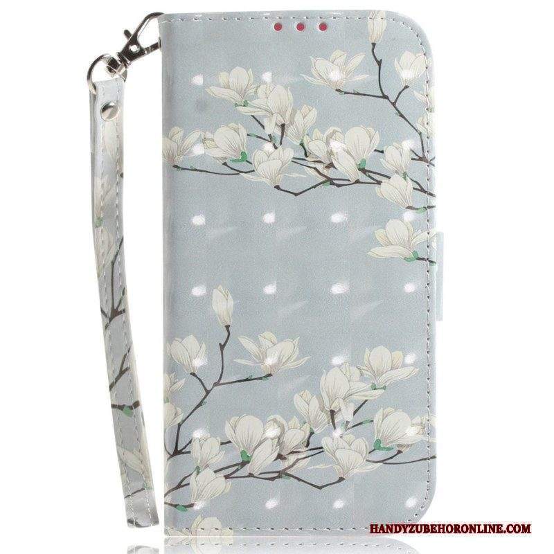 Custodia in pelle Xiaomi 12 / 12X Fiori Bianchi Strappy