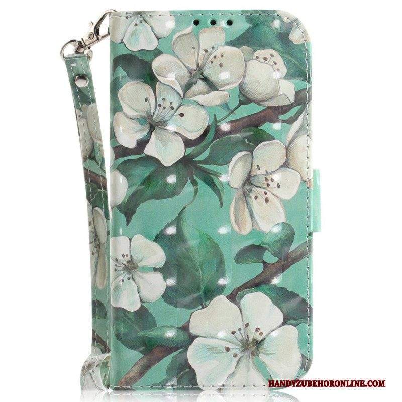 Custodia in pelle Xiaomi 12 / 12X Fiori Bianchi Strappy