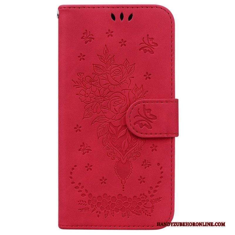 Custodia in pelle Xiaomi 12 / 12X Strappy Rose E Farfalle