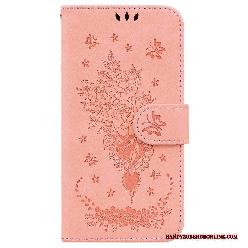 Custodia in pelle Xiaomi 12 / 12X Strappy Rose E Farfalle