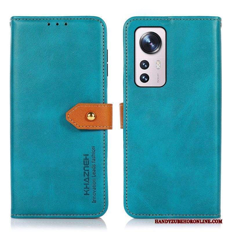 Custodia in pelle Xiaomi 12 Pro Chiusura Dorata Bicolore Khazneh