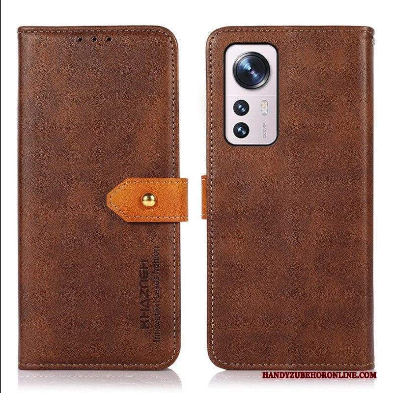 Custodia in pelle Xiaomi 12 Pro Chiusura Dorata Bicolore Khazneh