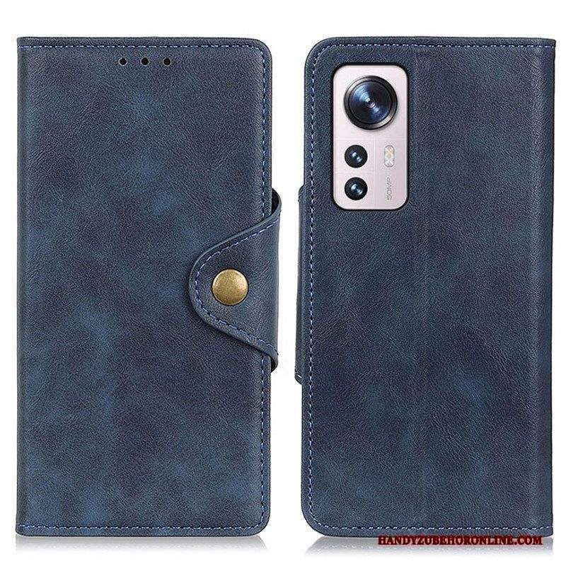 Custodia in pelle Xiaomi 12 Pro Ecopelle Vintage E Bottone