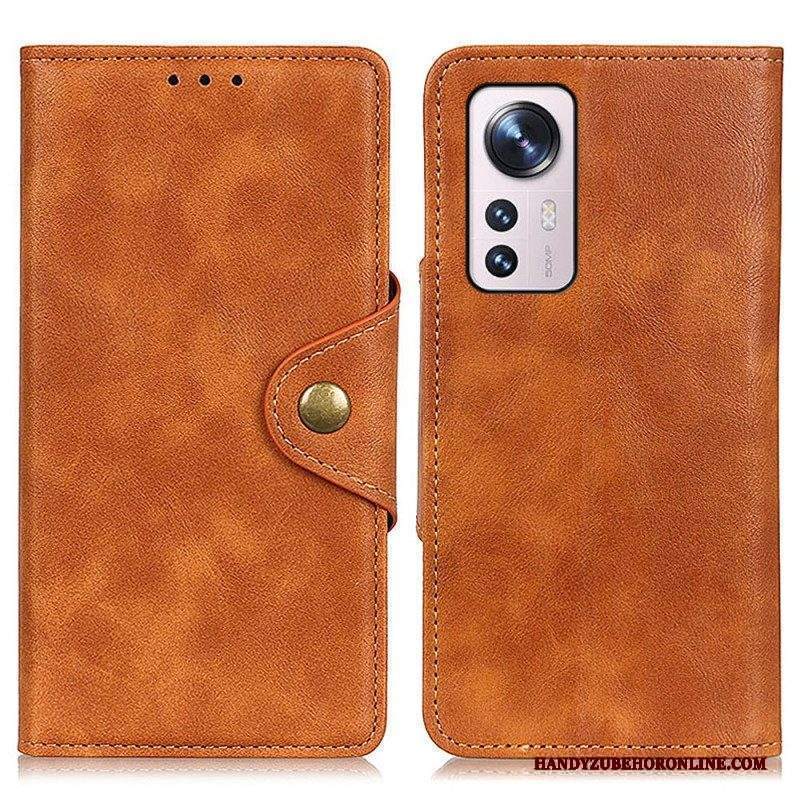 Custodia in pelle Xiaomi 12 Pro Ecopelle Vintage E Bottone