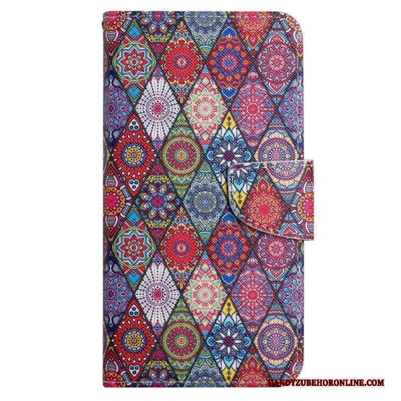 Custodia in pelle Xiaomi 12T / 12T Pro Patchwork Con Cordino