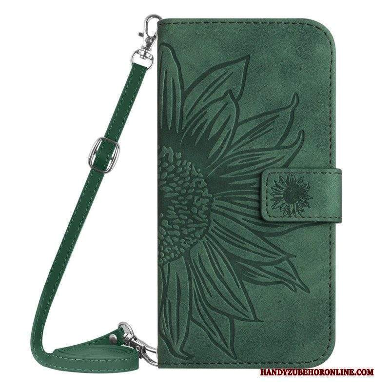 Custodia in pelle Xiaomi 13 Fiore Con Tracolla