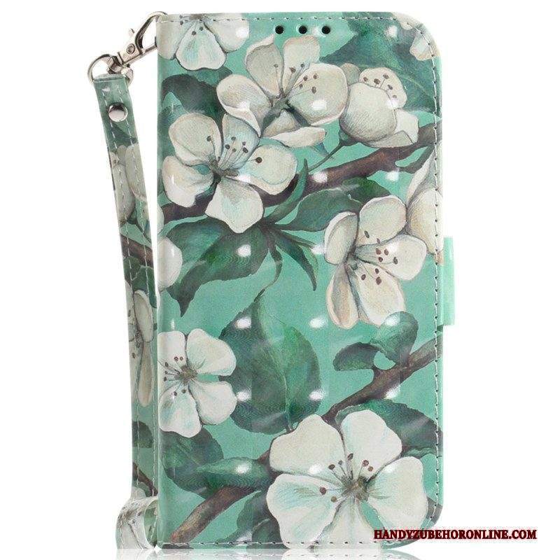 Custodia in pelle Xiaomi 13 Fiori Bianchi Strappy