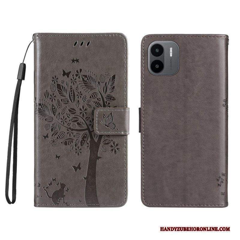 Custodia in pelle Xiaomi Redmi A1 Albero E Gatto Strappy