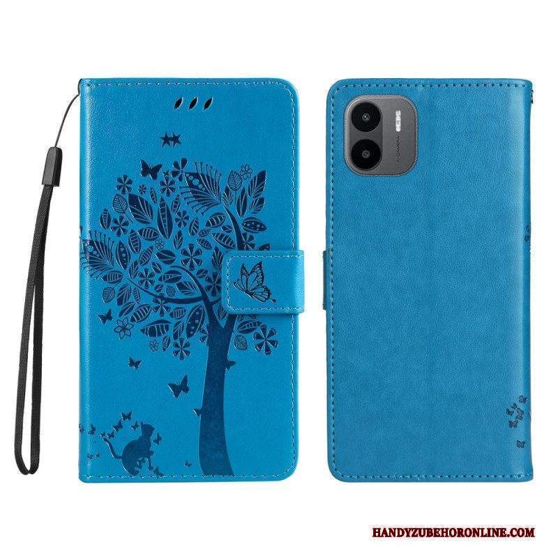 Custodia in pelle Xiaomi Redmi A1 Albero E Gatto Strappy