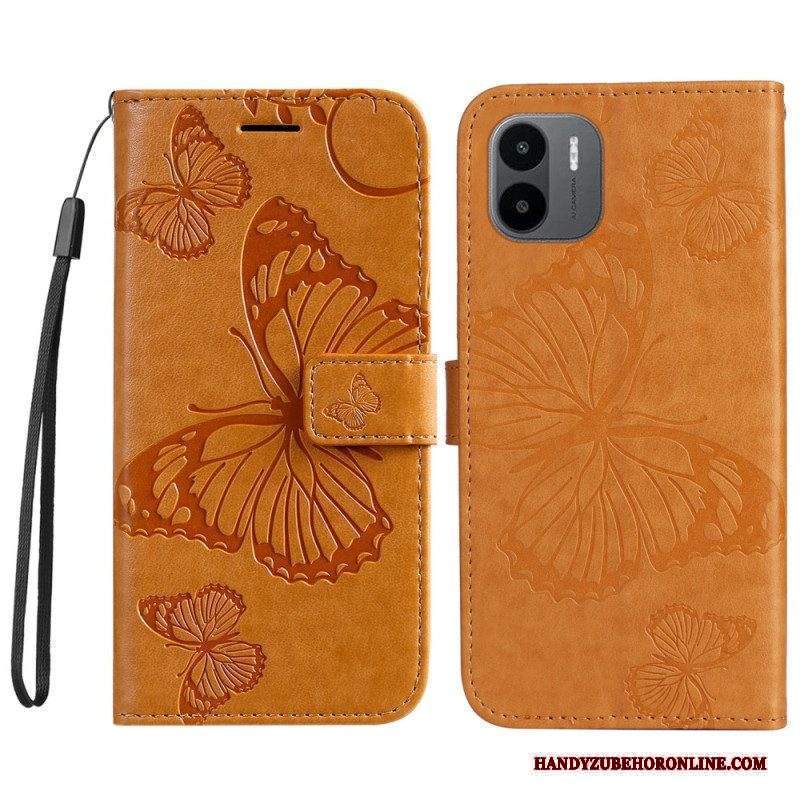 Custodia in pelle Xiaomi Redmi A1 Farfalle Con Cinturino Gigante