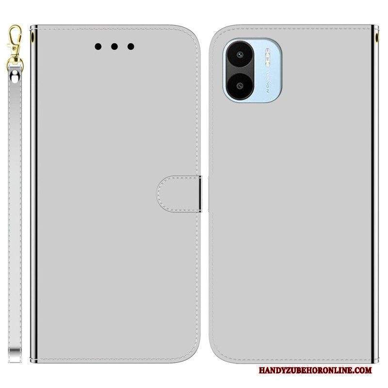 Custodia in pelle Xiaomi Redmi A1 Finta Pelle A Specchio Con Cinturino