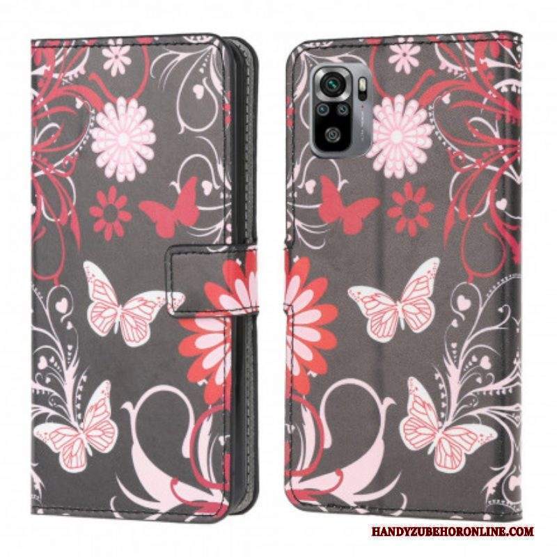 Custodia in pelle Xiaomi Redmi Note 10 / 10S Farfalle E Fiori