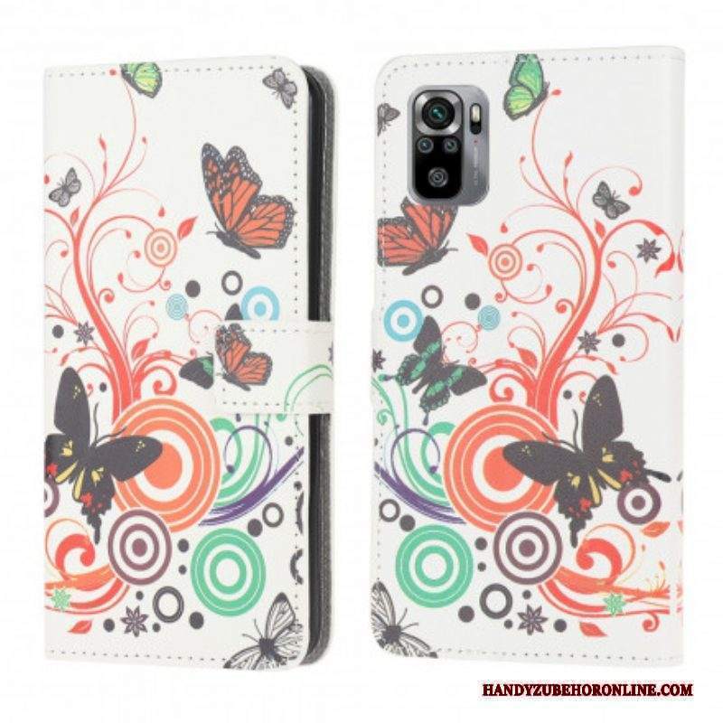 Custodia in pelle Xiaomi Redmi Note 10 / 10S Farfalle E Fiori