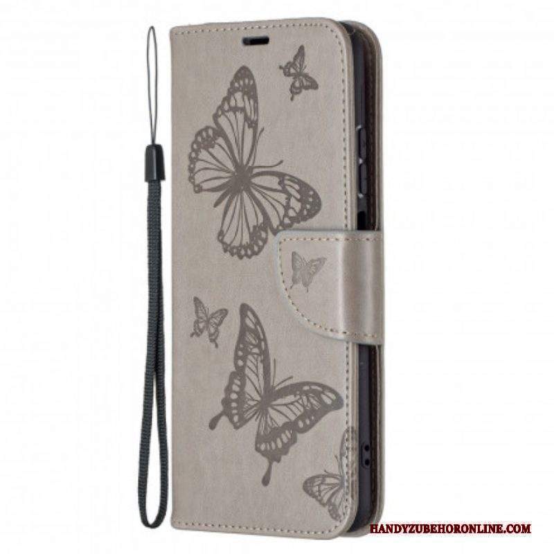 Custodia in pelle Xiaomi Redmi Note 10 / 10S Farfalle Stampate Strappy