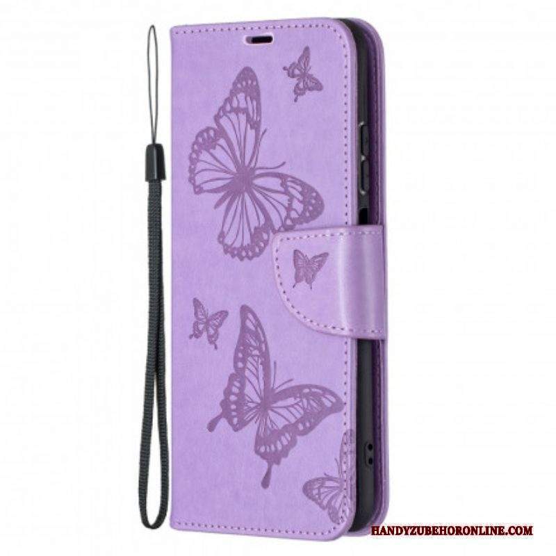 Custodia in pelle Xiaomi Redmi Note 10 / 10S Farfalle Stampate Strappy