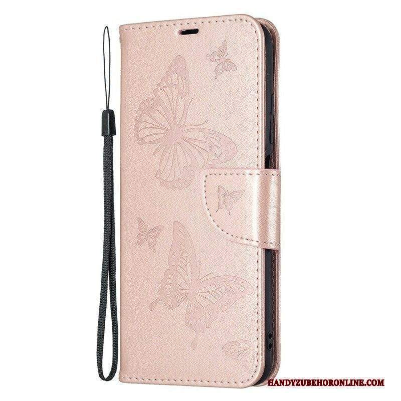 Custodia in pelle Xiaomi Redmi Note 10 5G Farfalle Stampate Strappy