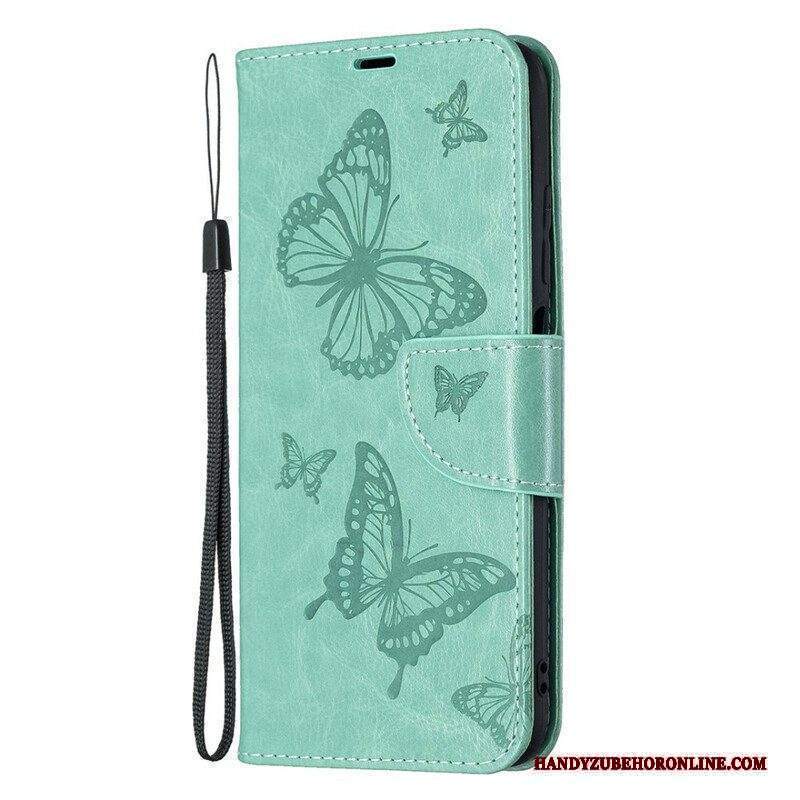 Custodia in pelle Xiaomi Redmi Note 10 5G Farfalle Stampate Strappy