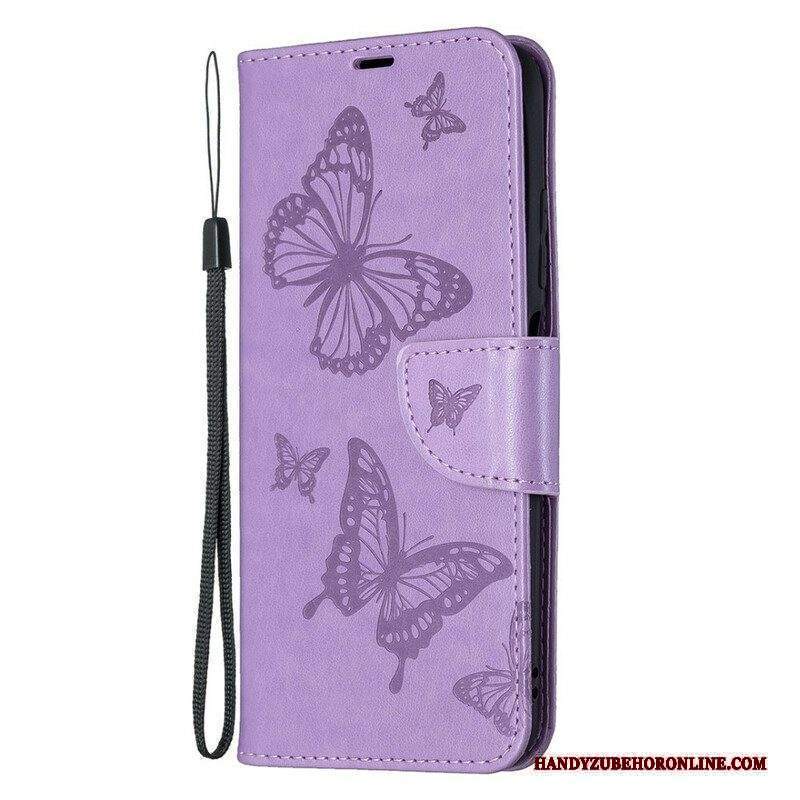 Custodia in pelle Xiaomi Redmi Note 10 5G Farfalle Stampate Strappy