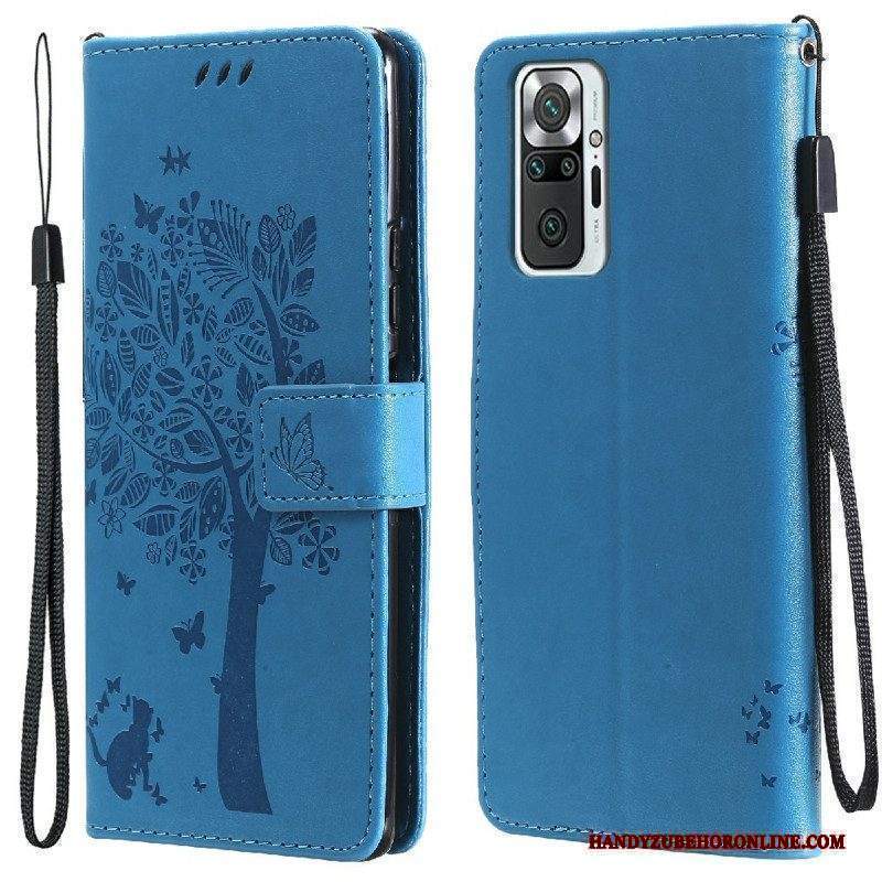 Custodia in pelle Xiaomi Redmi Note 10 Pro Albero E Gatto Strappy