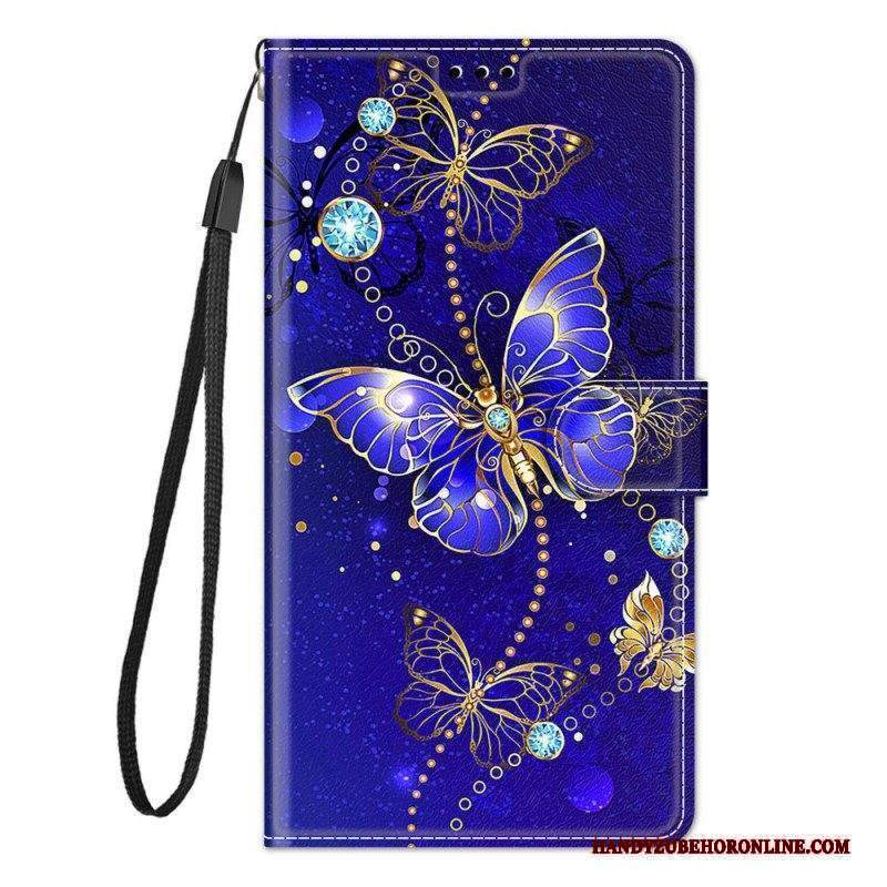 Custodia in pelle Xiaomi Redmi Note 10 Pro Cinturino Farfalle Ventaglio