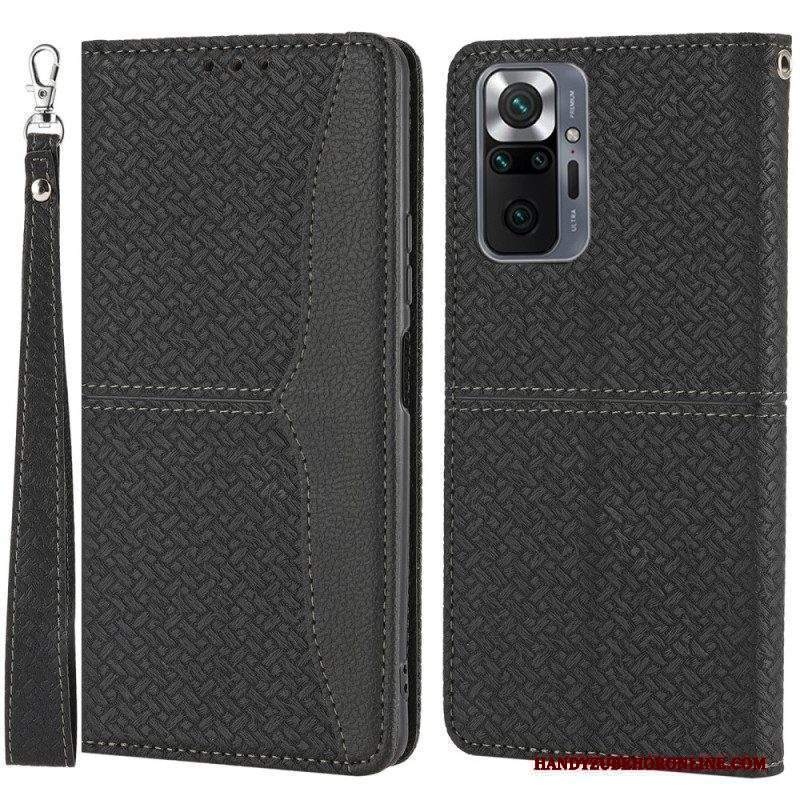 Custodia in pelle Xiaomi Redmi Note 10 Pro Stile In Pelle Intrecciata Con Cinturino