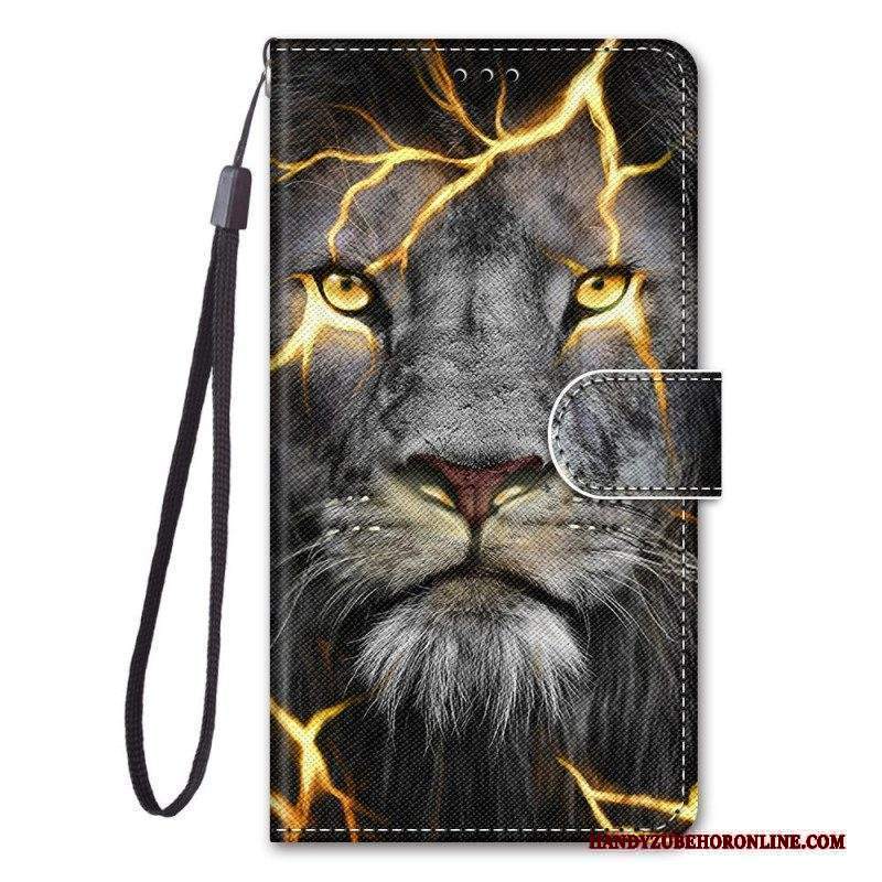 Custodia in pelle Xiaomi Redmi Note 11 Pro Plus 5G Felino In Fiamme Con Cinturino