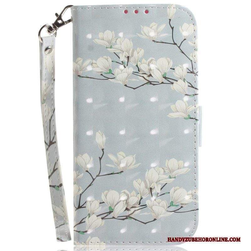 Custodia in pelle Xiaomi Redmi Note 12 4G Fiori Bianchi Strappy