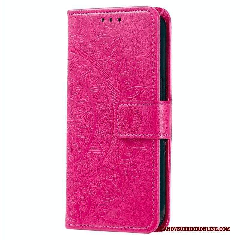 Custodia in pelle Xiaomi Redmi Note 12 4G Mandala Sole Con Cordino