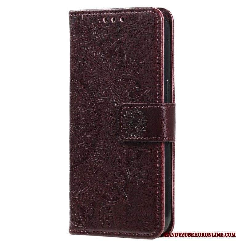 Custodia in pelle Xiaomi Redmi Note 12 4G Mandala Sole Con Cordino