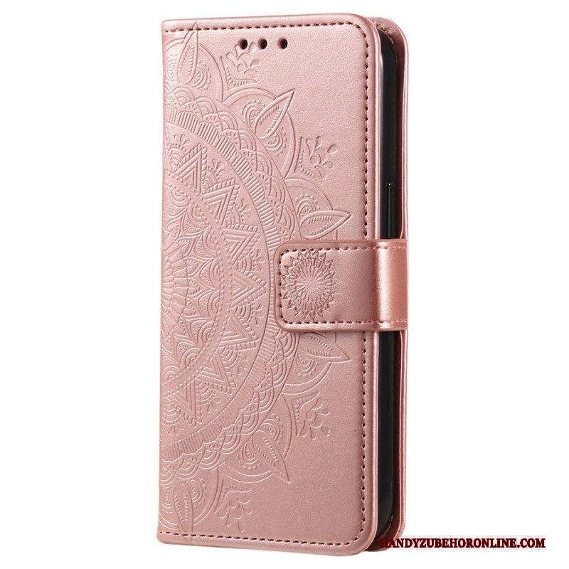 Custodia in pelle Xiaomi Redmi Note 12 4G Mandala Sole Con Cordino