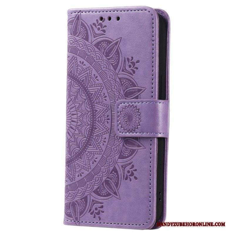 Custodia in pelle Xiaomi Redmi Note 12 4G Mandala Sole Con Cordino