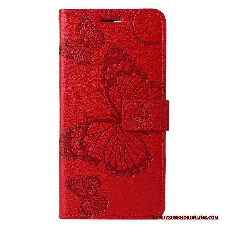 Custodia in pelle Xiaomi Redmi Note 12 5G Farfalle Con Cinturino Gigante