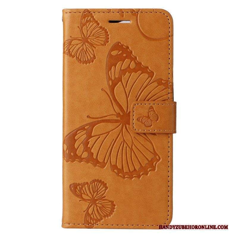 Custodia in pelle Xiaomi Redmi Note 12 5G Farfalle Con Cinturino Gigante