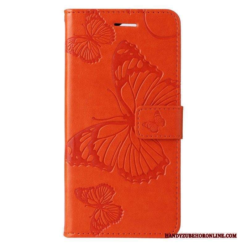 Custodia in pelle Xiaomi Redmi Note 12 5G Farfalle Con Cinturino Gigante