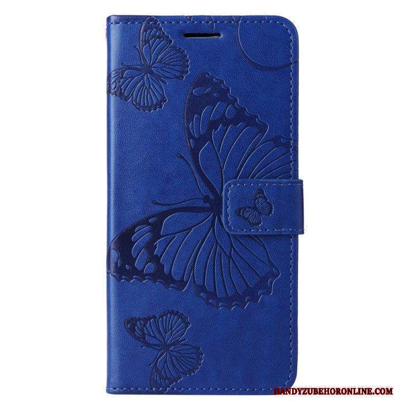 Custodia in pelle Xiaomi Redmi Note 12 5G Farfalle Con Cinturino Gigante