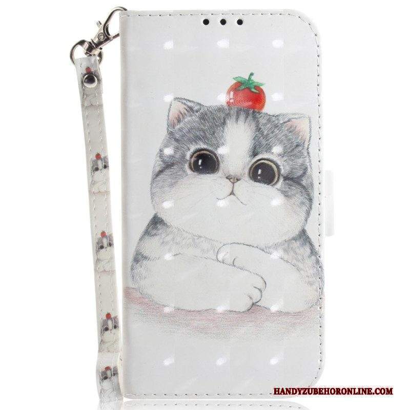 Custodia in pelle Xiaomi Redmi Note 12 5G Gatto Grigio Con Cinturino