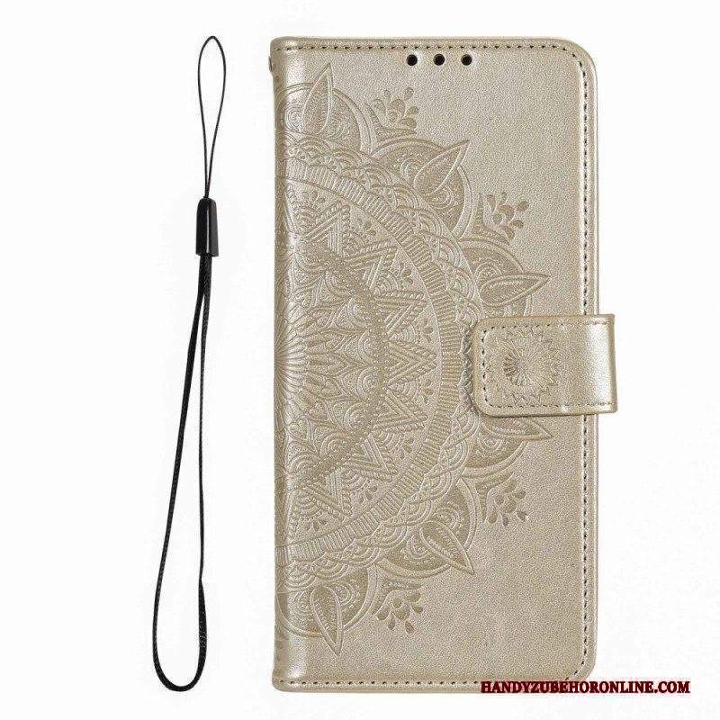 Custodia in pelle Xiaomi Redmi Note 12 Pro Mandala Sole Con Cordino