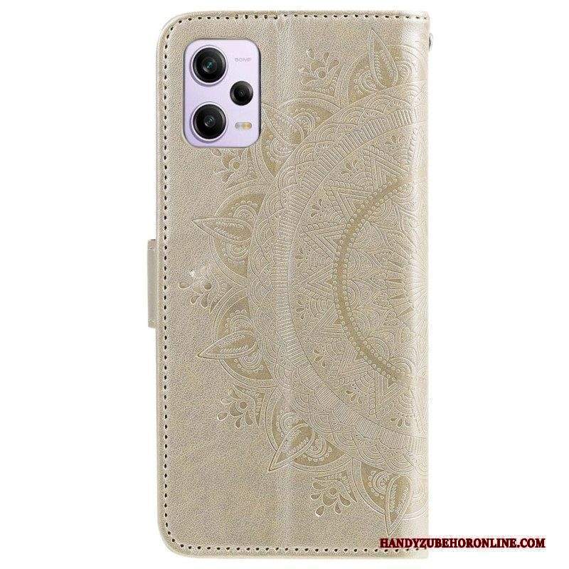 Custodia in pelle Xiaomi Redmi Note 12 Pro Mandala Sole Con Cordino