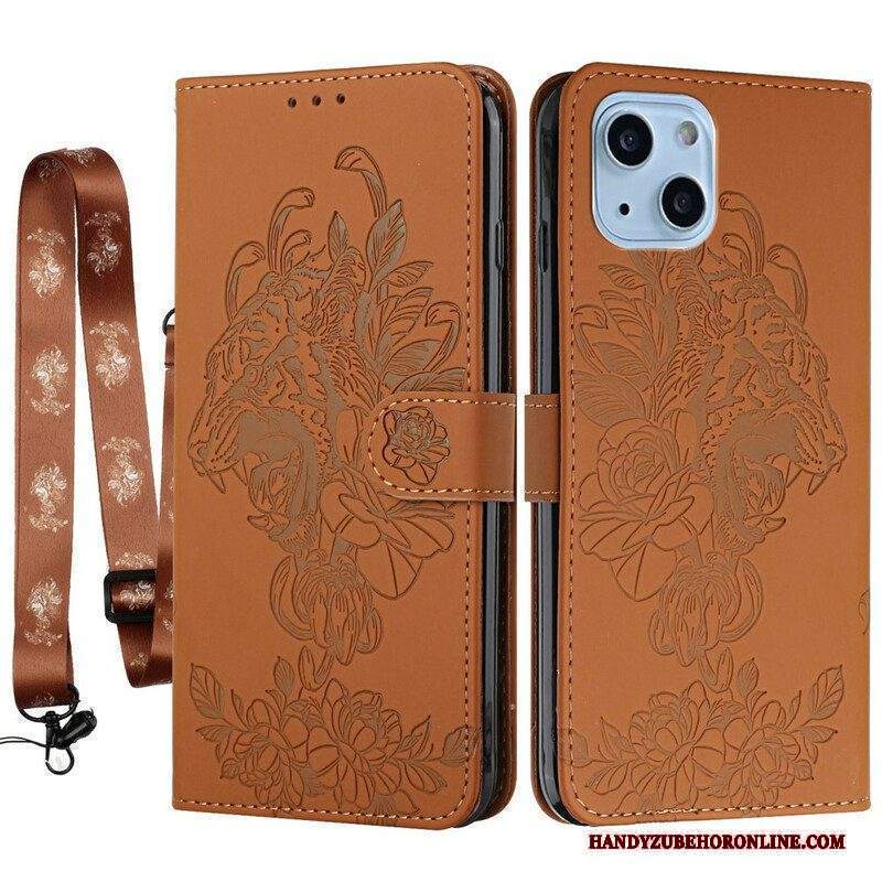 Custodia in pelle iPhone 13 Mini Barocco Strappy Tiger