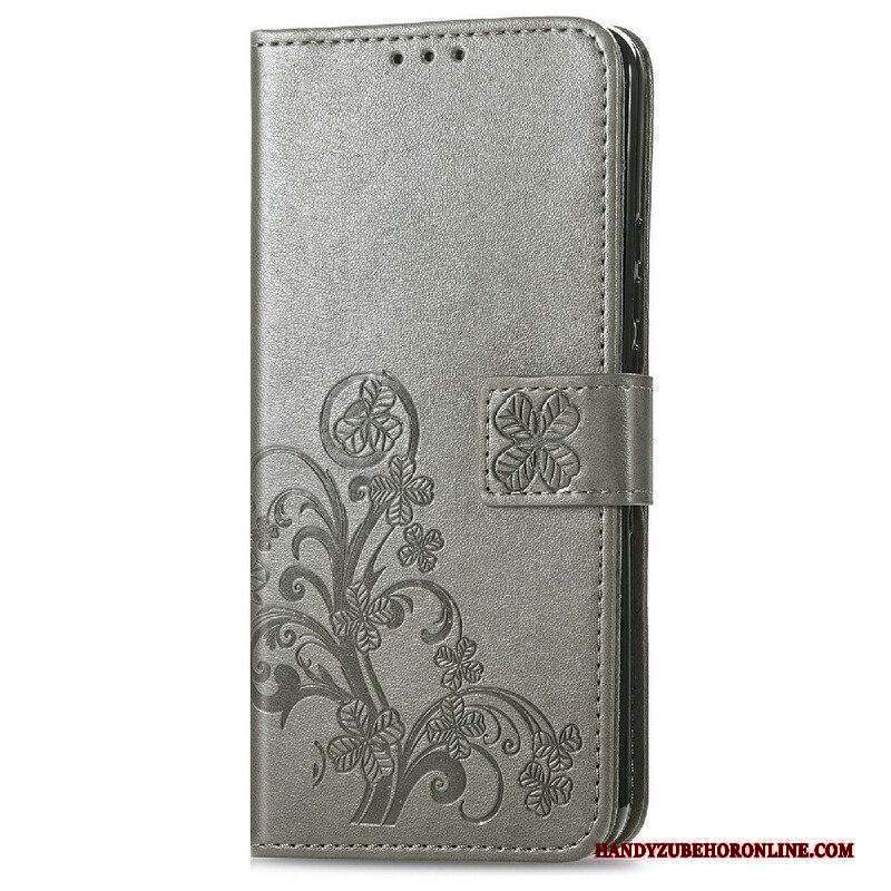 Custodia in pelle iPhone 13 Mini Cinturino Farfalle E Fiori