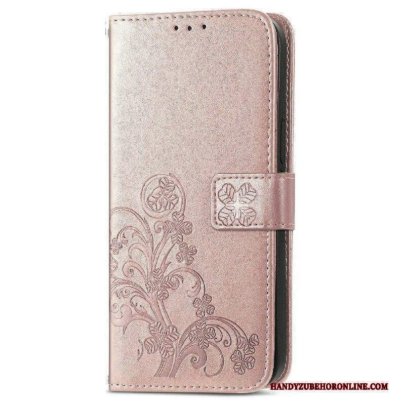 Custodia in pelle iPhone 13 Mini Cinturino Farfalle E Fiori