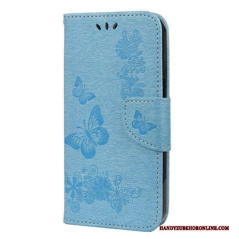 Custodia in pelle iPhone 13 Mini Splendide Farfalle Cinturino