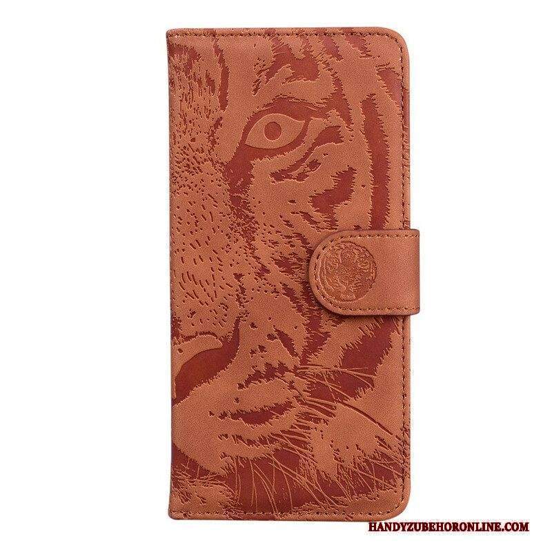 Custodia in pelle iPhone 13 Mini Stampa Faccia Di Tigre