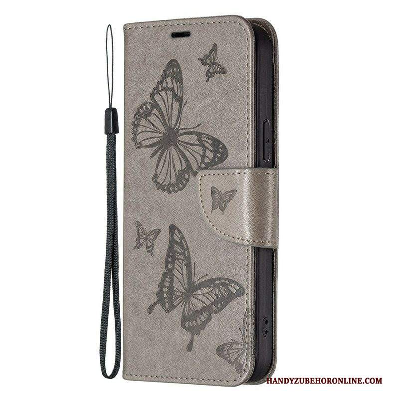 Custodia in pelle iPhone 13 Pro Farfalle Stampate Strappy