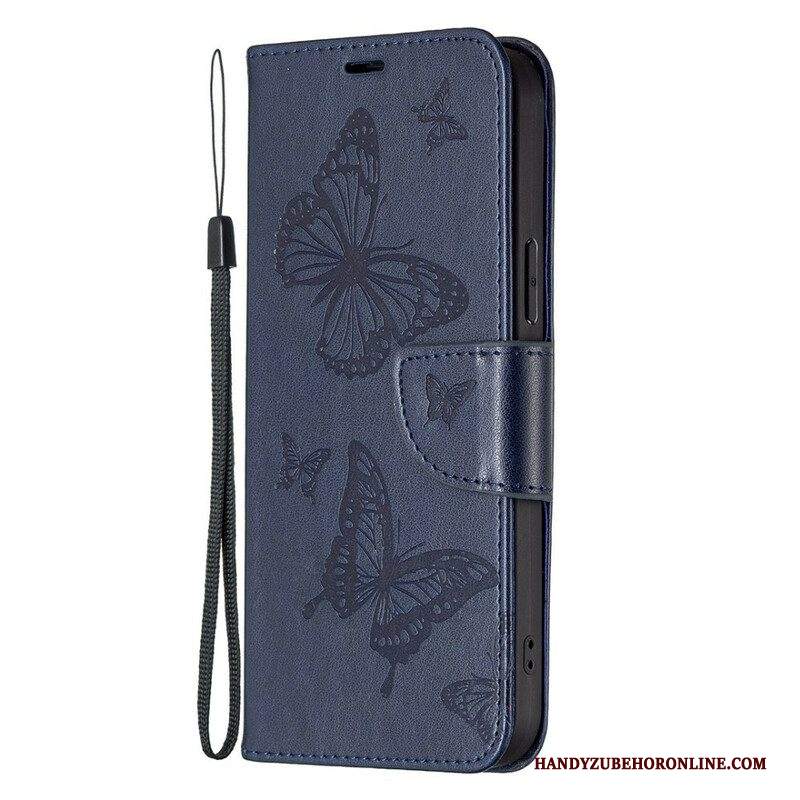 Custodia in pelle iPhone 13 Pro Farfalle Stampate Strappy